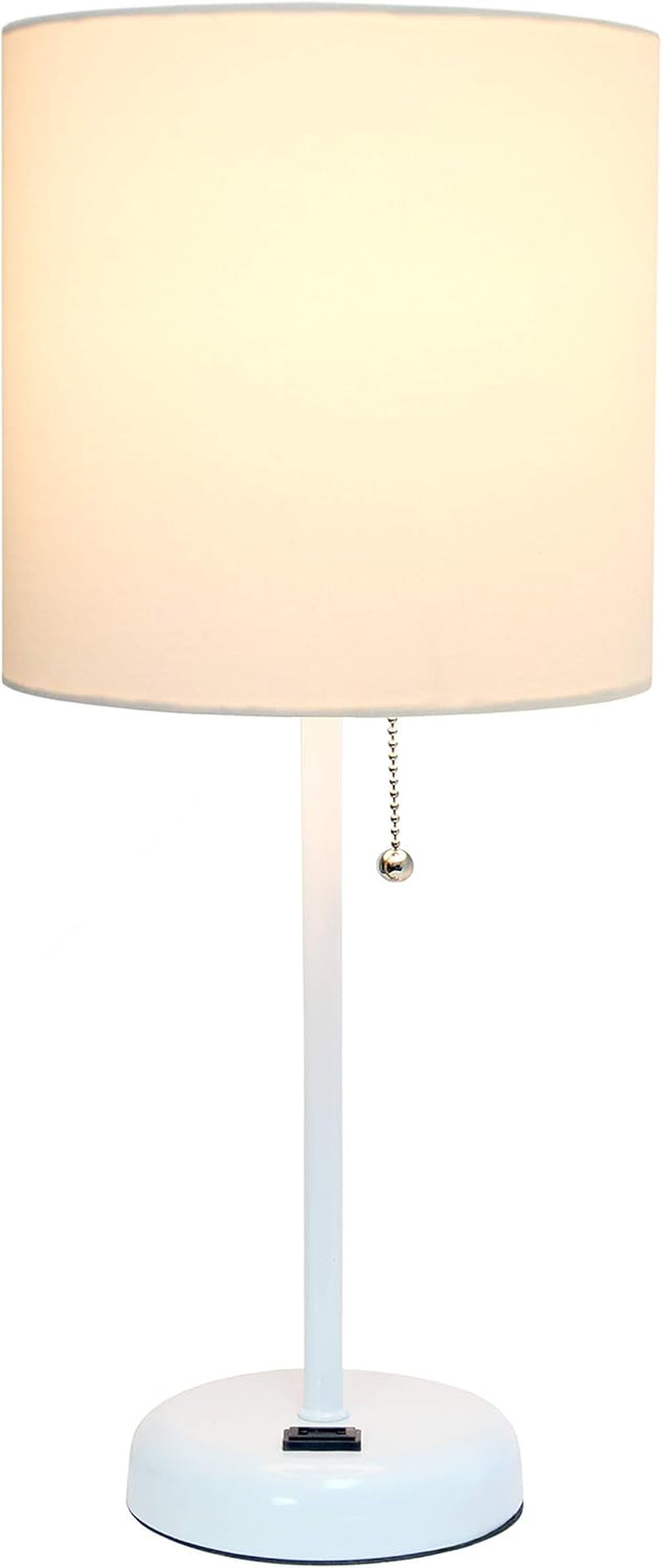 LT1144-WOW Sleek and Slender White Table Lamp with Charging Outlet for Bedroom, White Shade