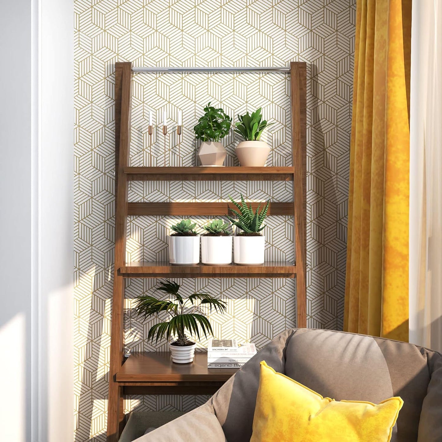 Gold and White Geometric Wallpaper Peel and Stick Hexagon 