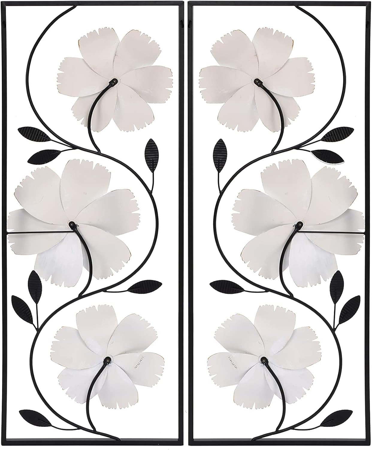 Set of 2 Metal Wall Art, 36" off White and Gold Wall Decor, Magnolia Flowers