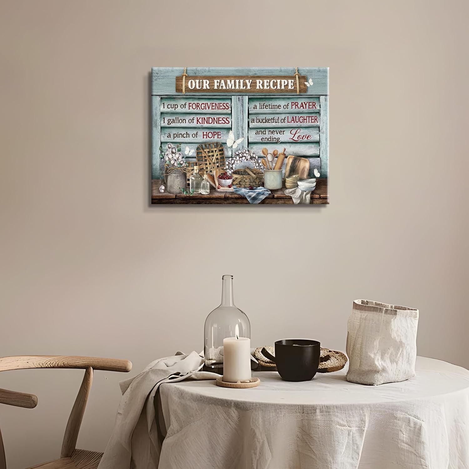 Kitchen Canvas Wall Art Retro Rustic Farmhouse, Kitchen Sign Family Recipe Theme Canvas Prints