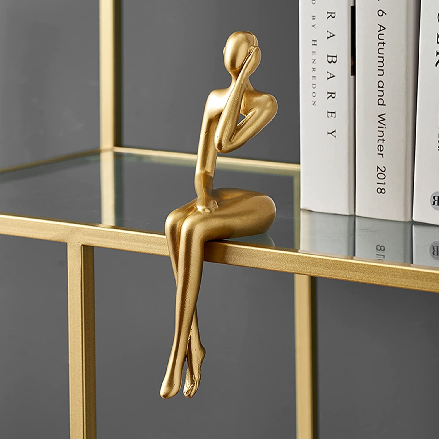 Gold Statue Home Decorations for Living Room,Shelf Decor Modern Bookshelf Decor Figurines Desk Sculpture Table Decor 3 Piece