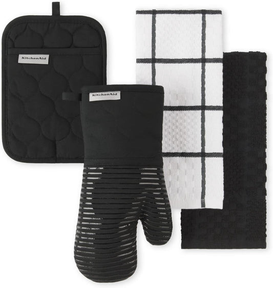 Quilted Cotton Terry Cloth Oven Mitt, Onyx Black