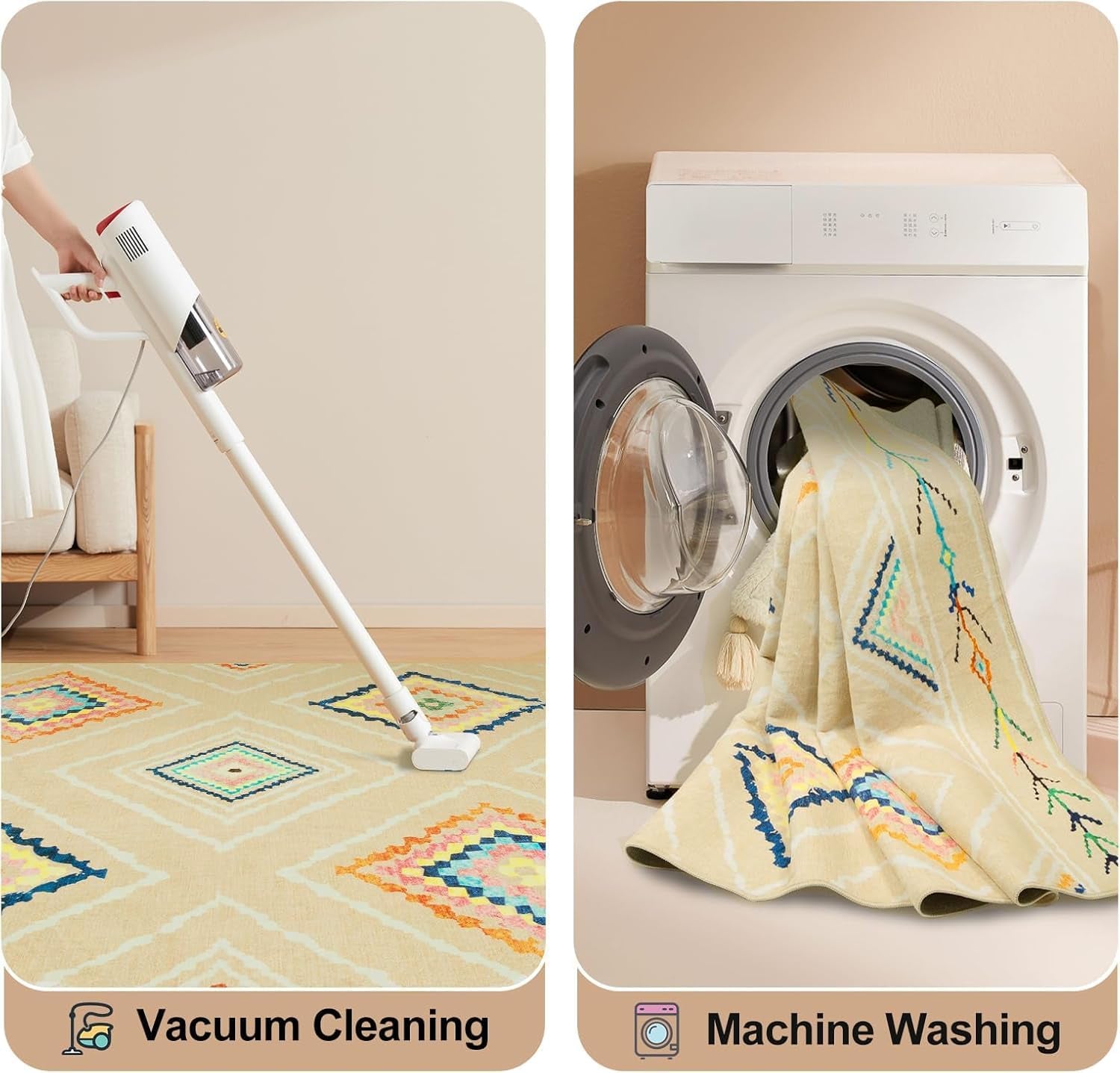 Area Rug 5X7 Rug Machine Washable Non-Slip Print Pattern Western Rug -Cream/Beige