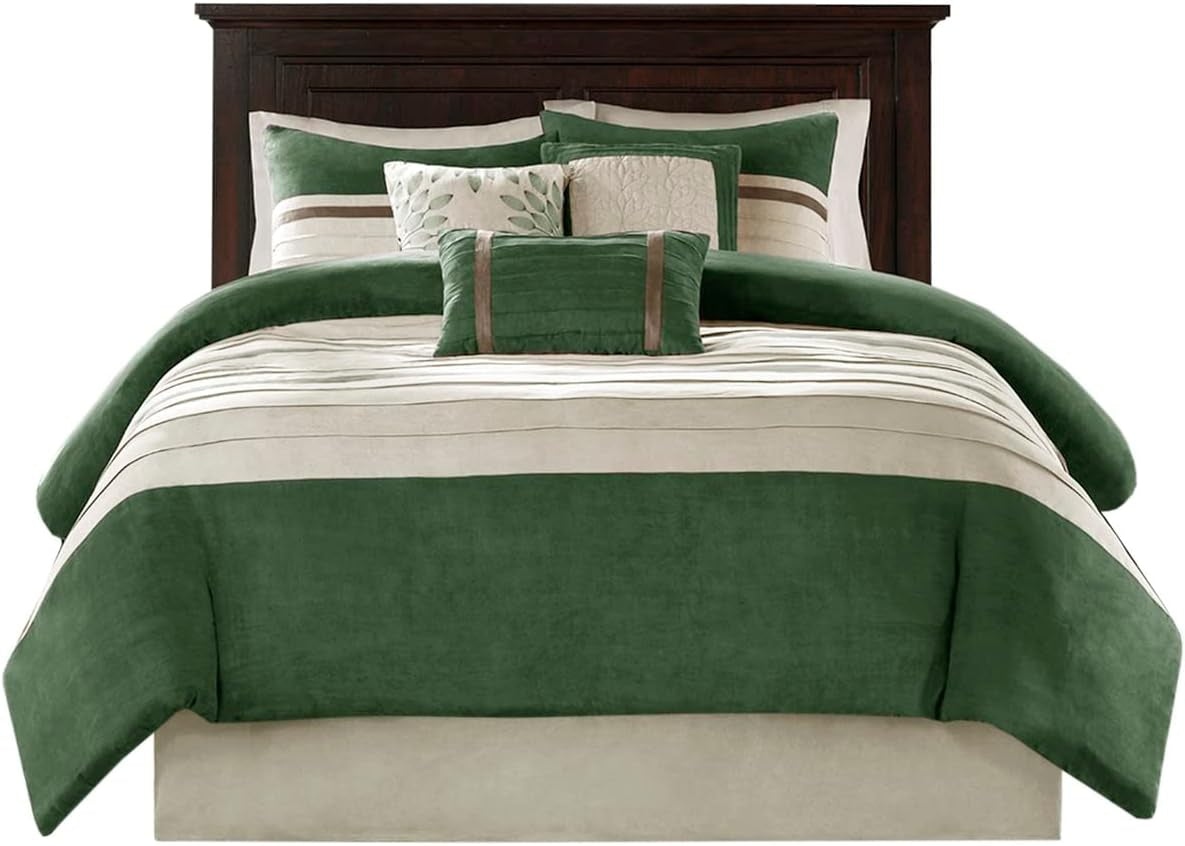 California King Cozy Comforter Set-Luxury Faux Suede Design, Green, (104 in X 92 In)