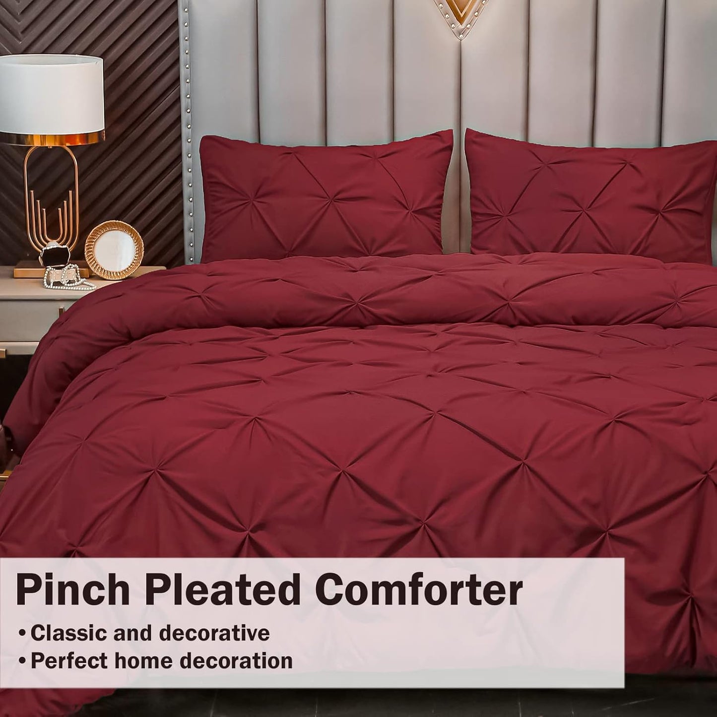 Burgundy Comforter Set King(104X90Inch), 3 Pieces, Soft Lightweight Microfiber Bedding 