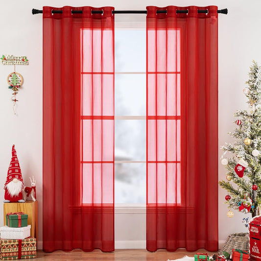 Sheer Curtains Set, Elegant, W54 X L84 Inch, Haute Red, 2 Panels