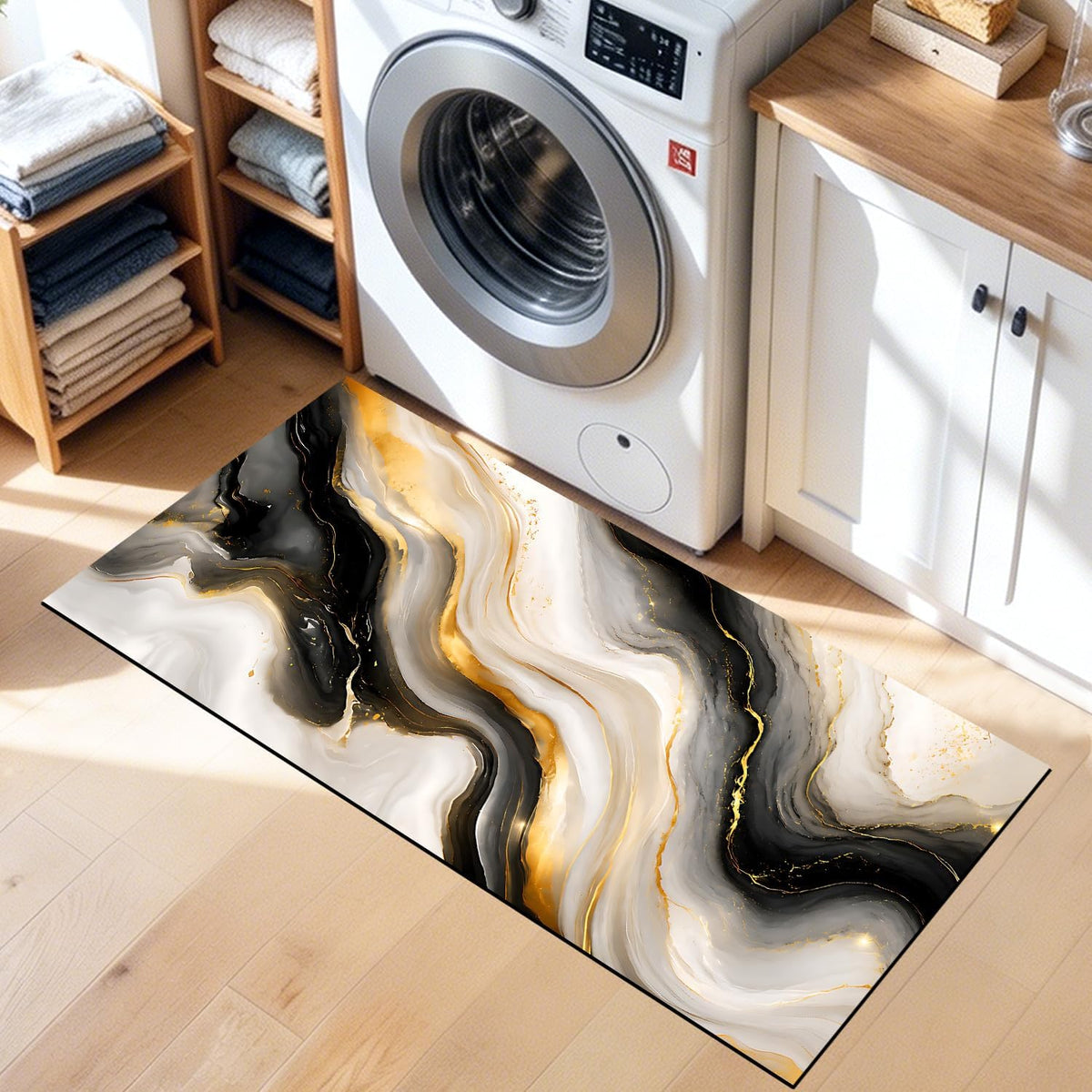 Black Gold Marble Kitchen Mat, Cushioned anti Fatigue Non Slip Rug