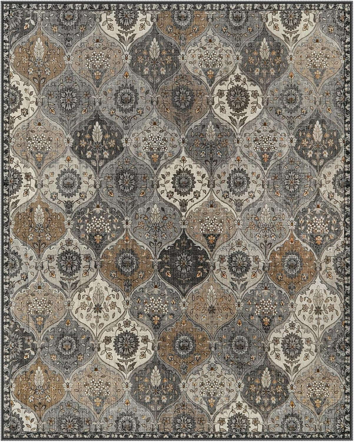 Moroccan 8X10 Area Rugs for Living Room, Washable Rugs Ultra-Thin Oriental Non-Slip, Grey