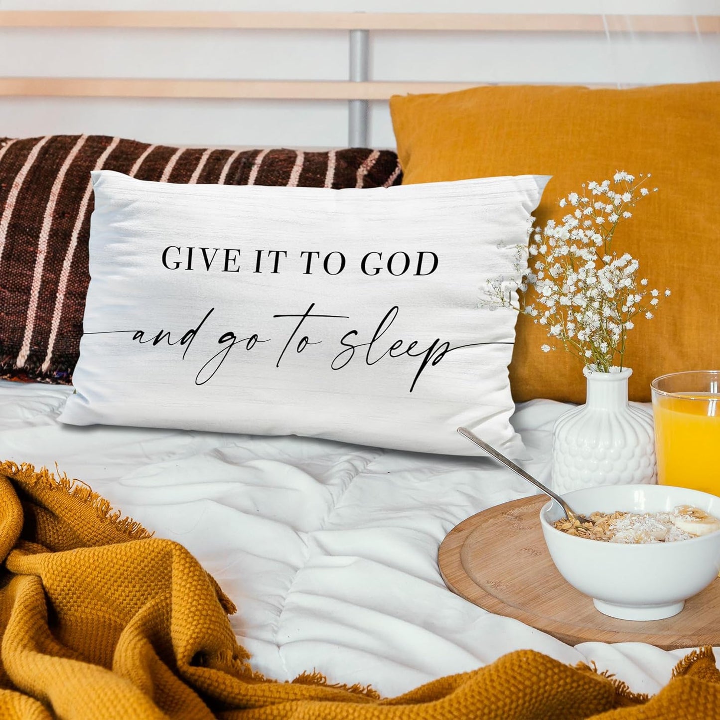 Give It to God and Go to Sleep, Decorative Pillows Covers,12X20 inch, White