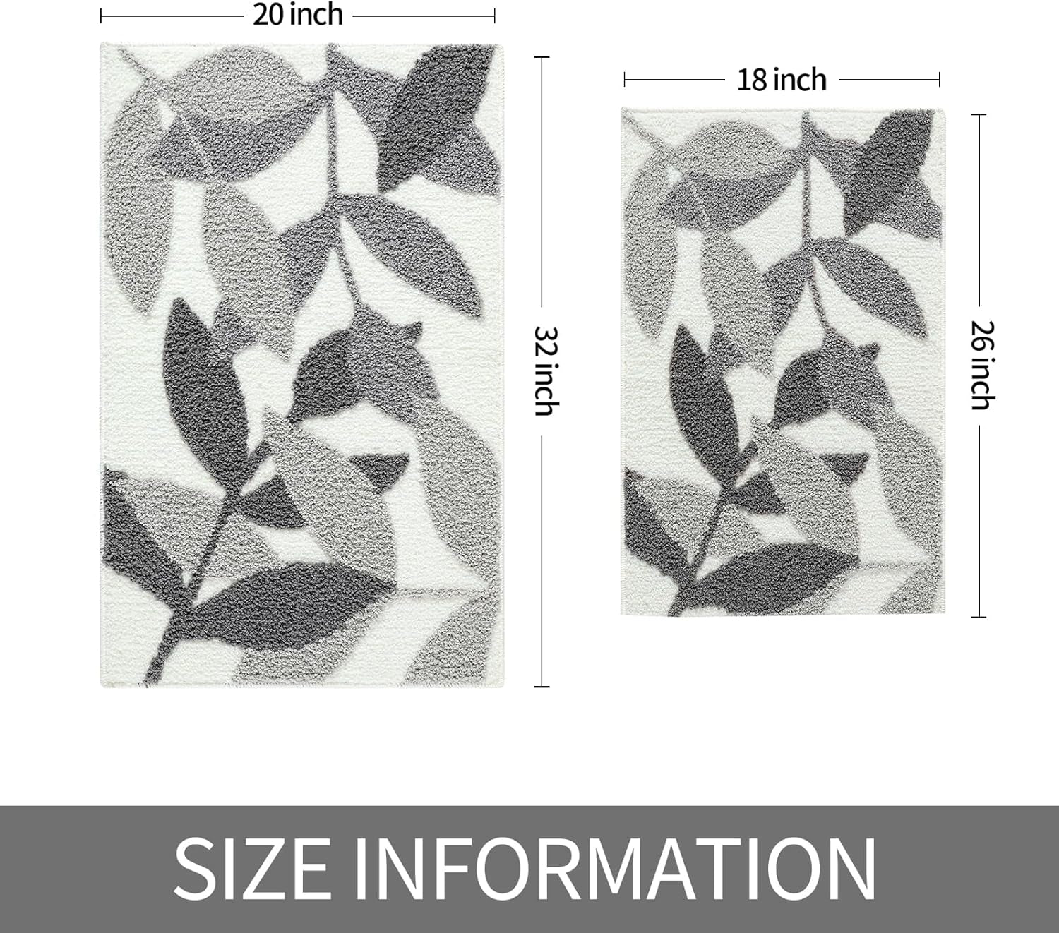 Grey Bathroom Rug Set, Non-Slip Strong Water Absorbent Plush Microfiber Bathmat Set, (18"X26"+20"X32")