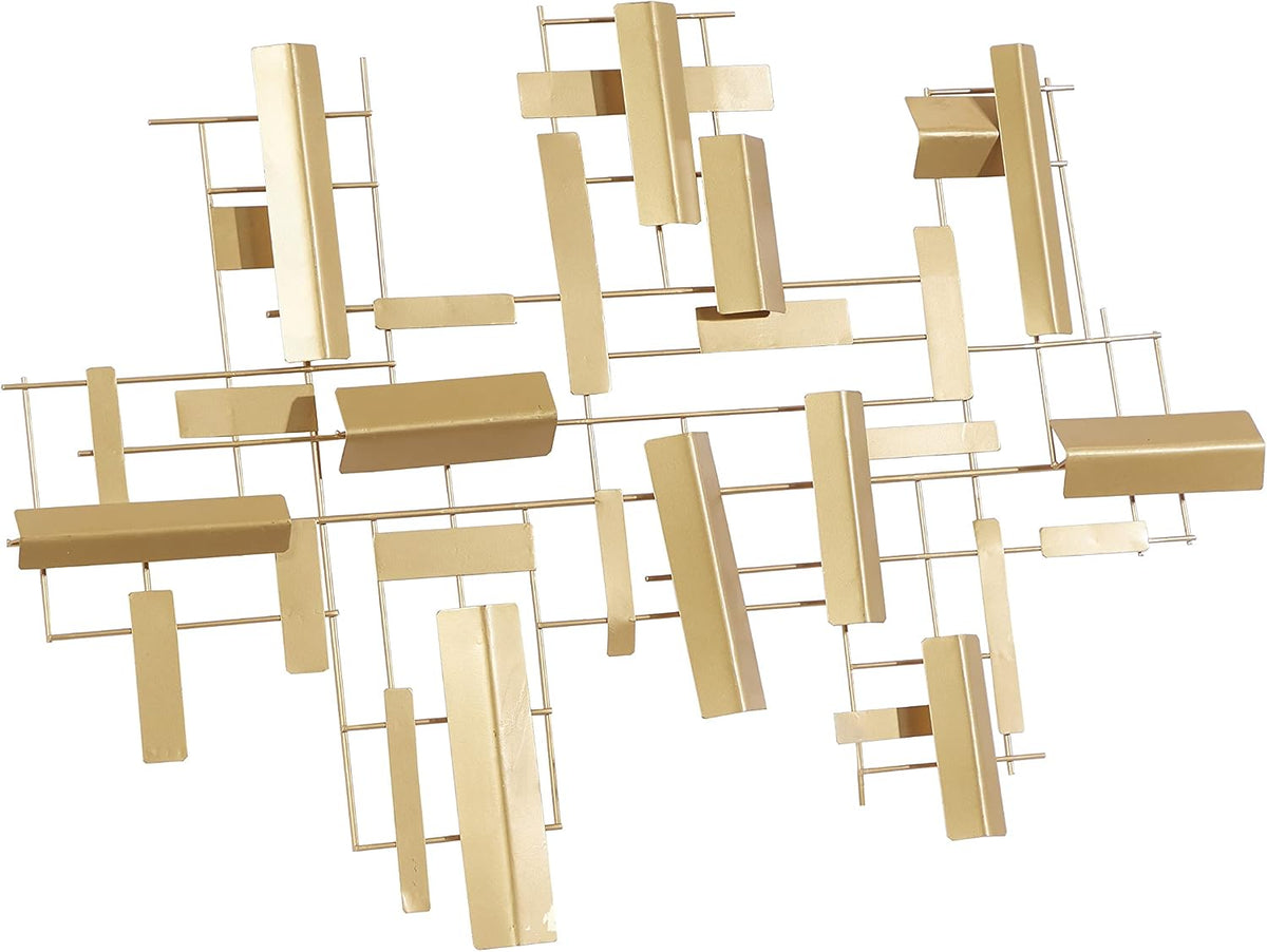 Cosmopolitan Metal Geometric Home Wall Decor 3D Stripe Wall Sculpture, Wall Art 36" X 1" X 23", Gold