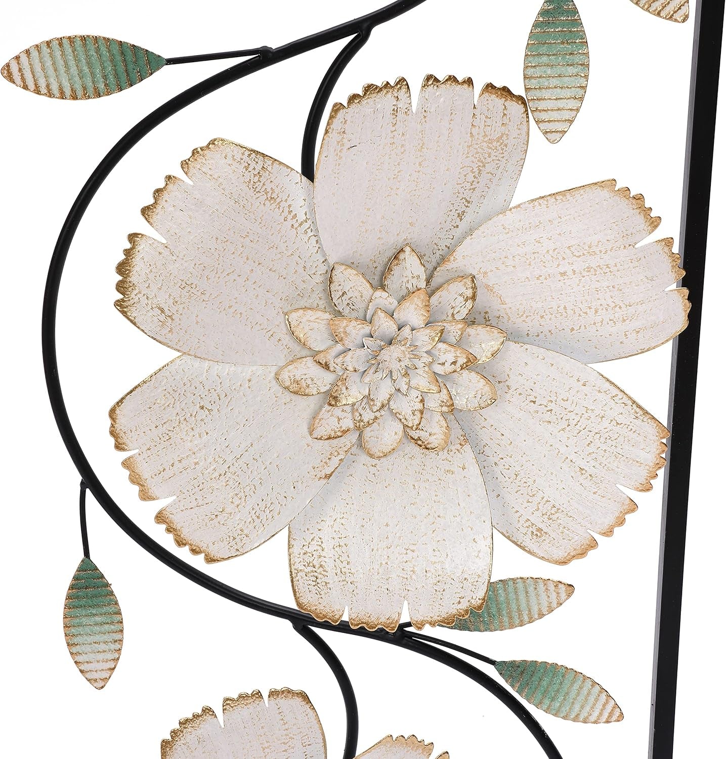 Set of 2 Metal Wall Art, 36" off White and Gold Wall Decor, Magnolia Flowers