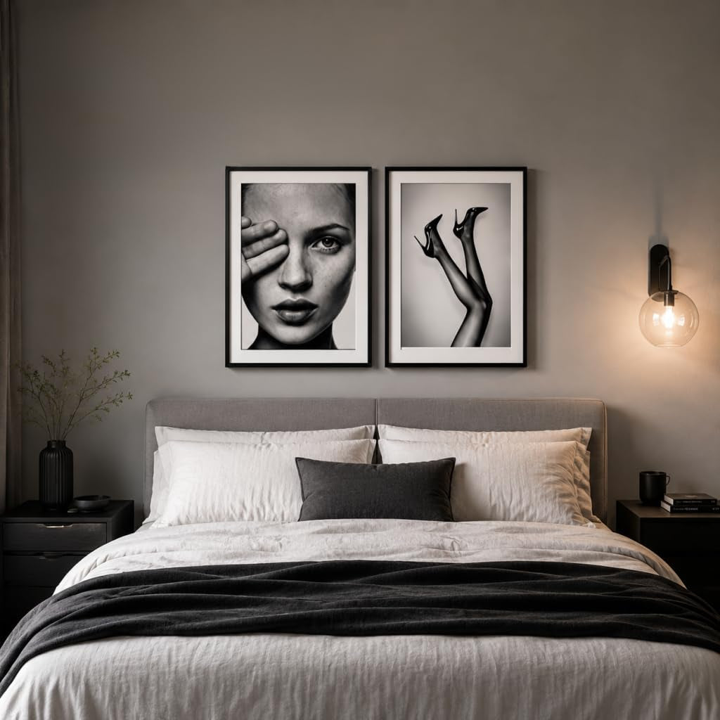 Set of 2 Framed Fashion Wall Art Canvas Prints Black and White 12X16 Inch