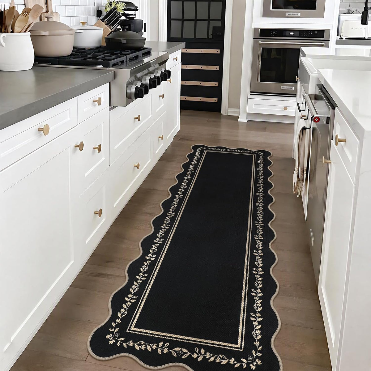 Scalloped Easy Jute Kitchen Runner Rug 2X6 Black Hallway Rugs