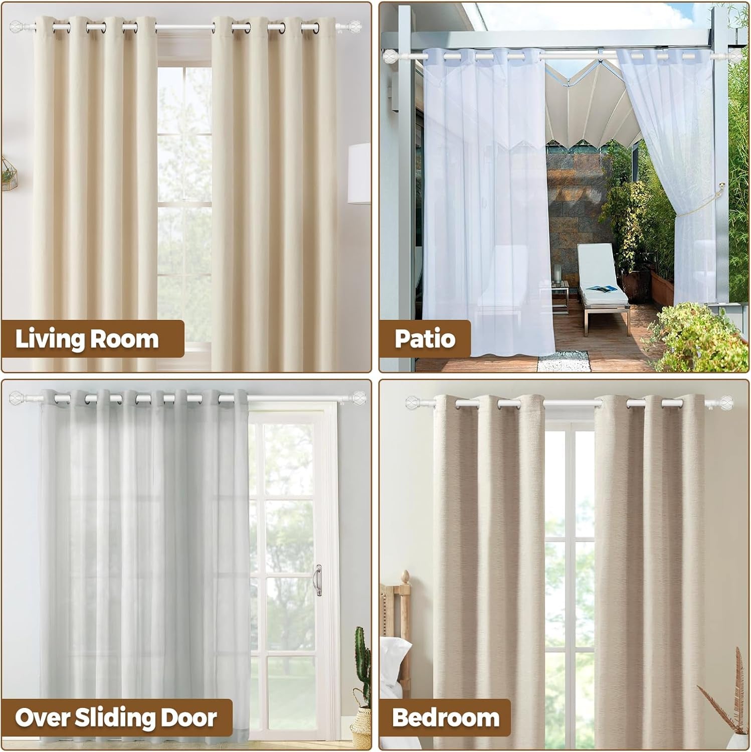 Curtain Rod 32 to 58 Inch(2.6-4.8Ft), Heavy Duty White Curtain Rods for Windows, 7/8 Inch Single Drapery Rod Adjustable, Decorative Netted Texture End