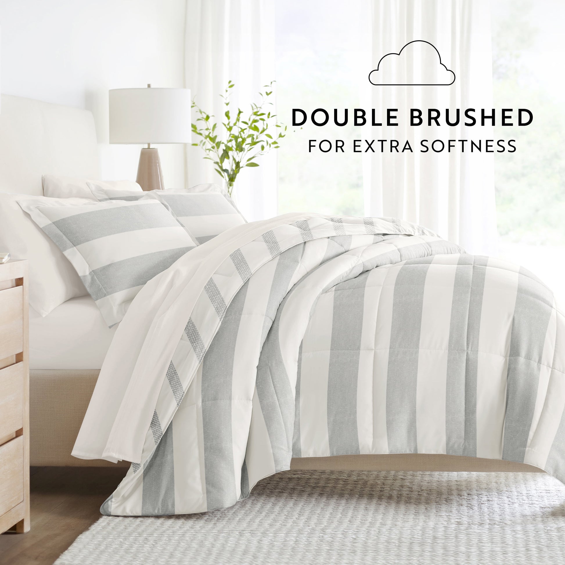  King Bedding Bundle, Patterned Microfiber Comforter and Solid Sheet Set in Distressed Stripe Light Blue