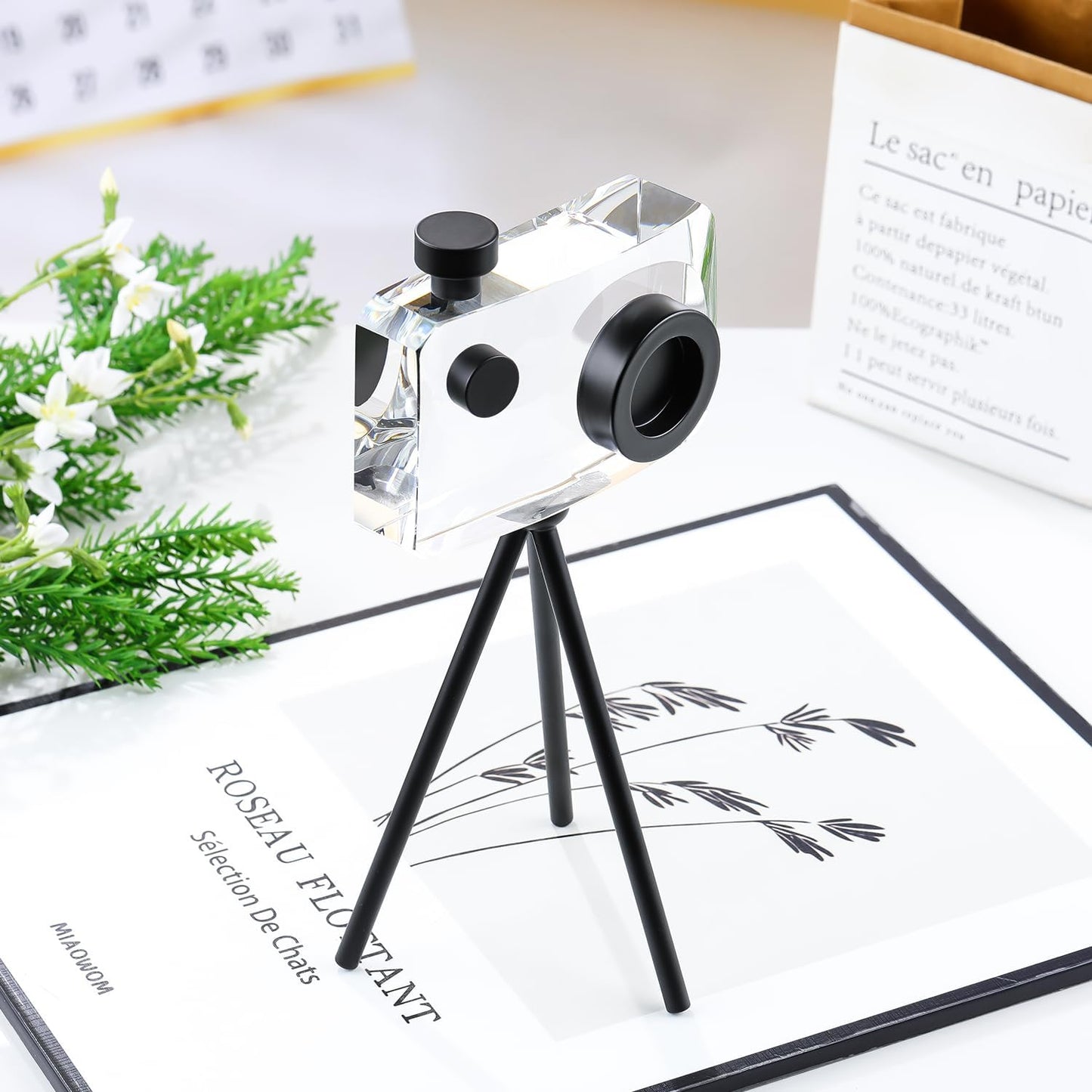 Crystal Camera Model Statues- Small Black with Bracket 3.94X5.12Inch 2.2Lb, Home Desktop Decoration