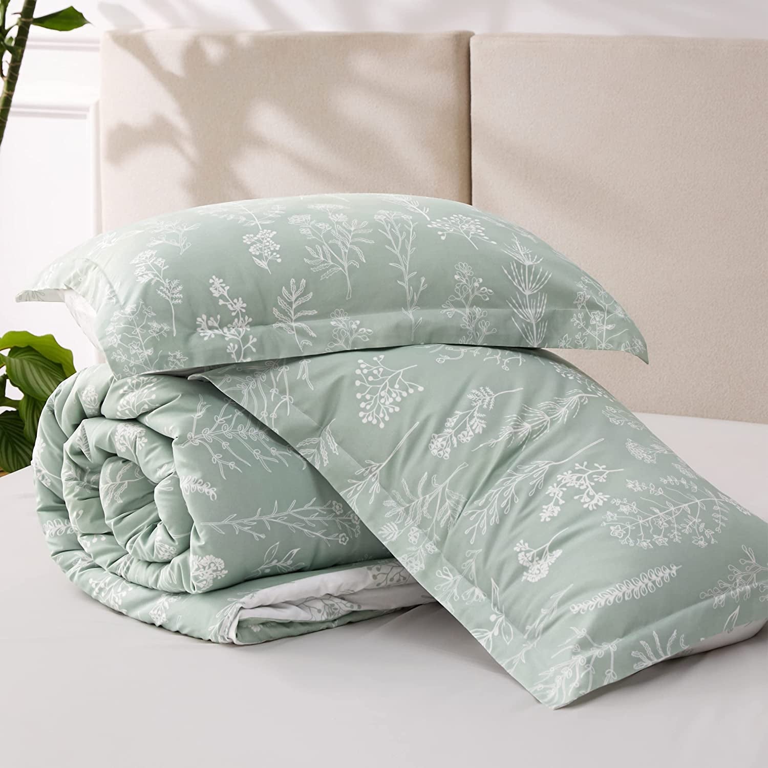 Sage Green Comforter, Cute Floral Bedding Comforter Sets, 3 Pieces