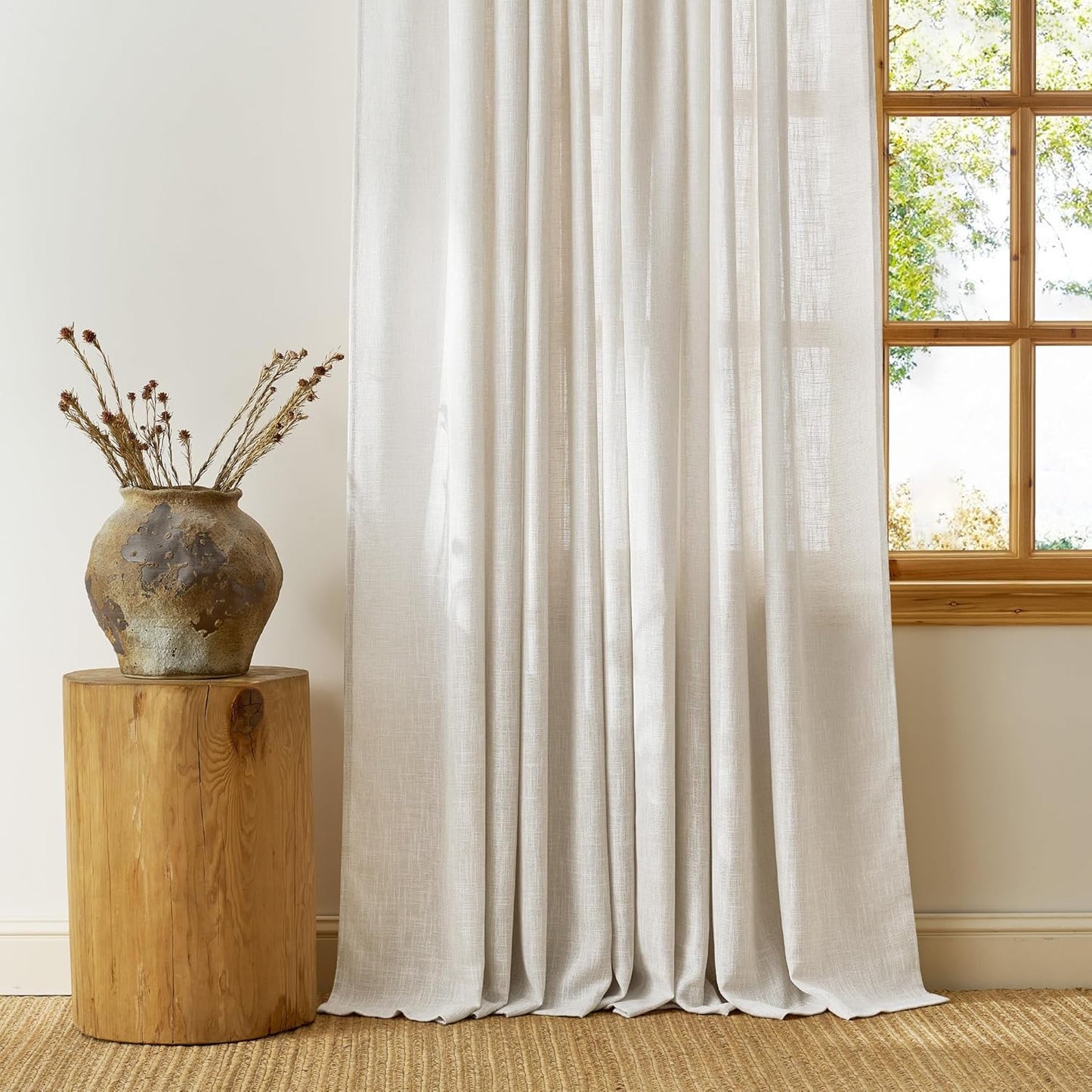 Linen Curtains Farmhouse 84 Inches Long 2 Panels Set, Fog Grey Thick Living Room Faux Linen Blend with Light Fi
