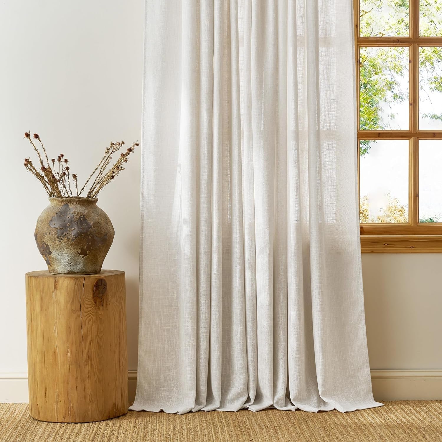Linen Curtains Farmhouse 84 Inches Long 2 Panels Set, Fog Grey Thick Living Room Faux Linen Blend with Light Fi