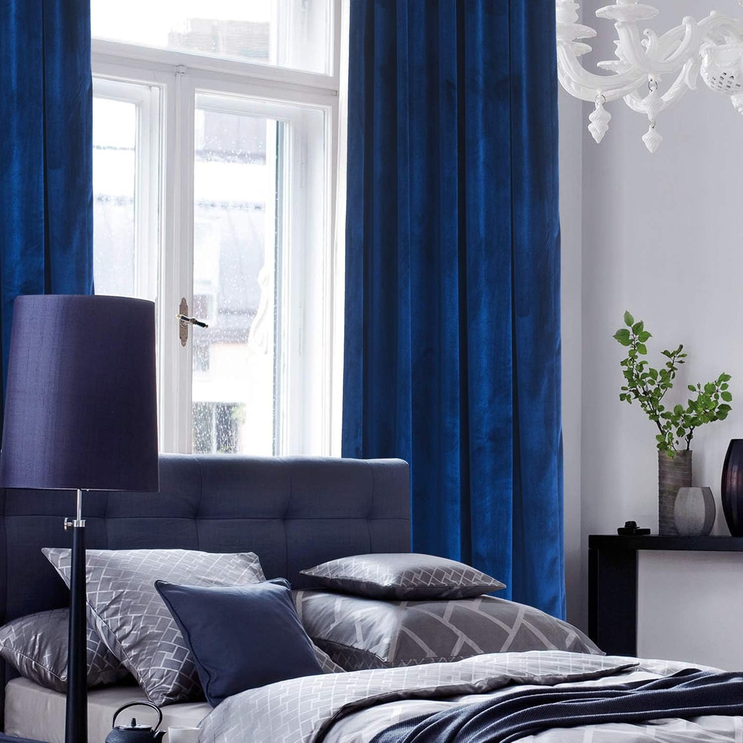 Royal Blue Velvet Curtains W52 X L84 Inches Long, 2 Panels