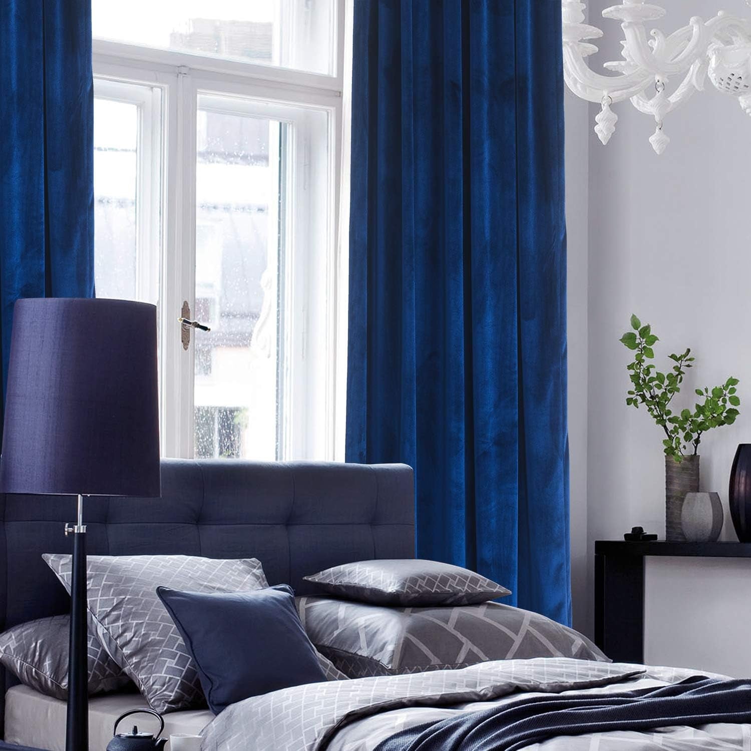 Royal Blue Velvet Curtains W52 X L84 Inches Long, 2 Panels