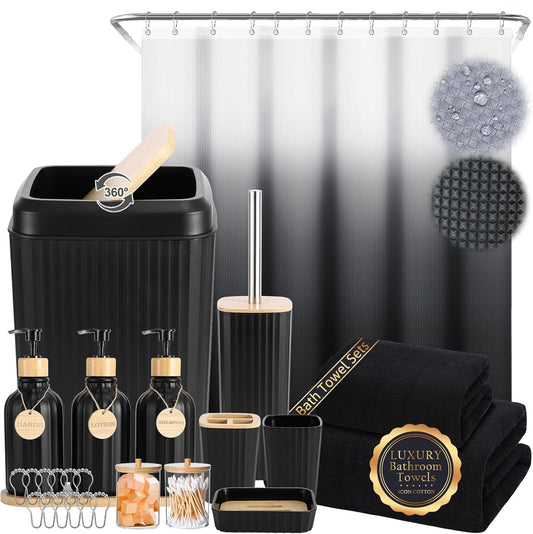 32PCS Black Bathroom Accessories Set with Shower Curtain