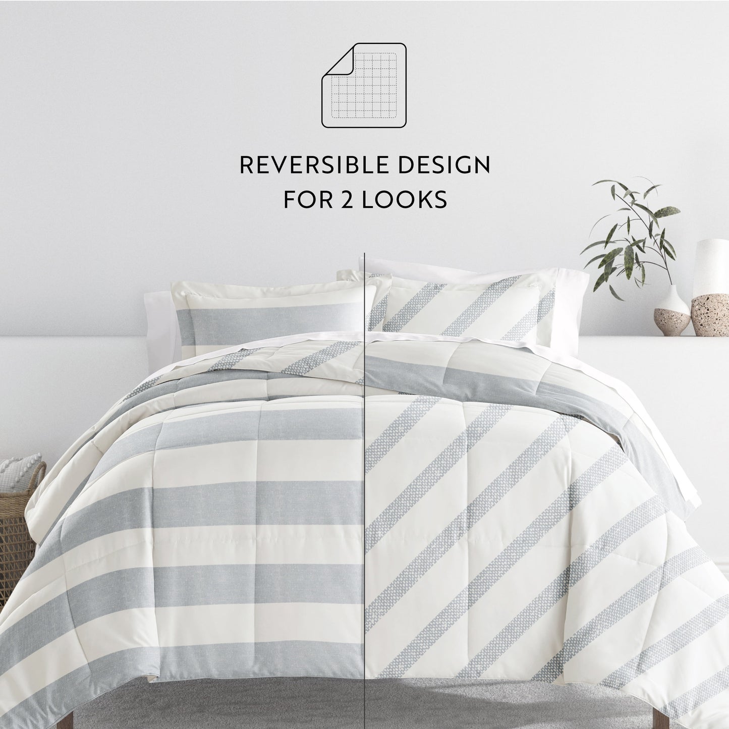  King Bedding Bundle, Patterned Microfiber Comforter and Solid Sheet Set in Distressed Stripe Light Blue