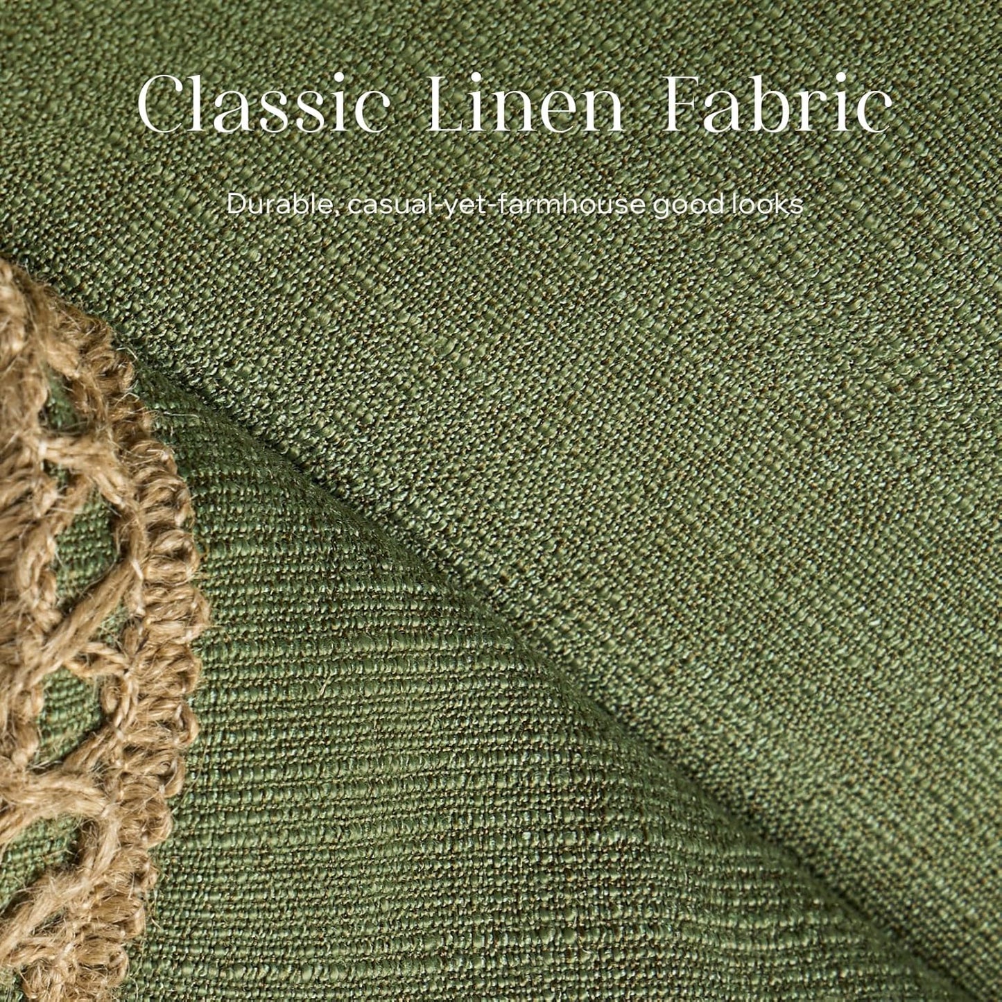 Pack of 2 Farmhouse Decorative Throw Pillow Cover Solid Burlap Linen Trimmed Tailored Edges, Olive Green, 20 X 20 Inches