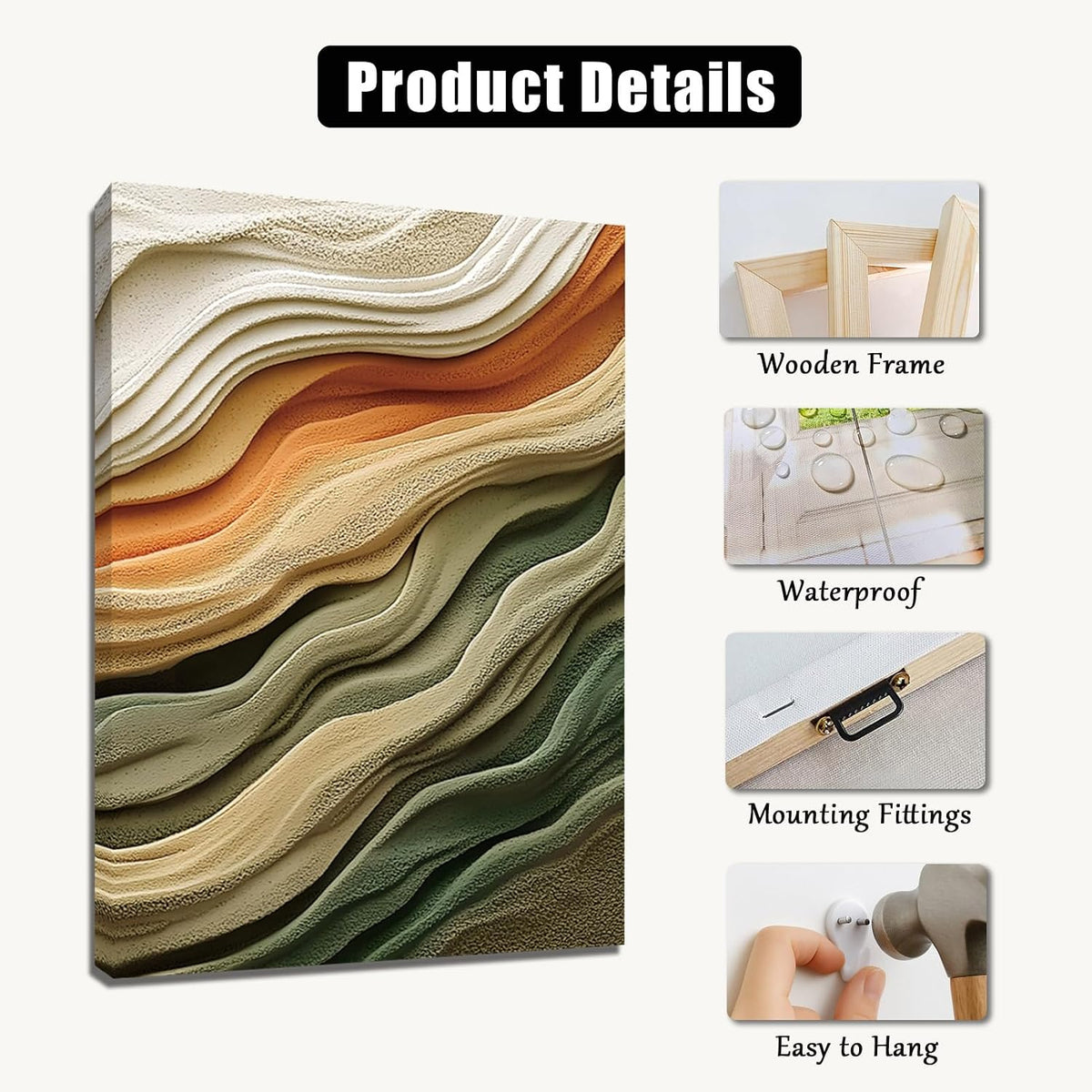 Abstract Neutral Earth-Tone Canvas Wall Art – 3 Panel Layered Landscape Print in Beige, Green & Terracotta – Modern Wall Decor for Living Room, Bedroom, or Office (12" X 18" X 3 Pcs)