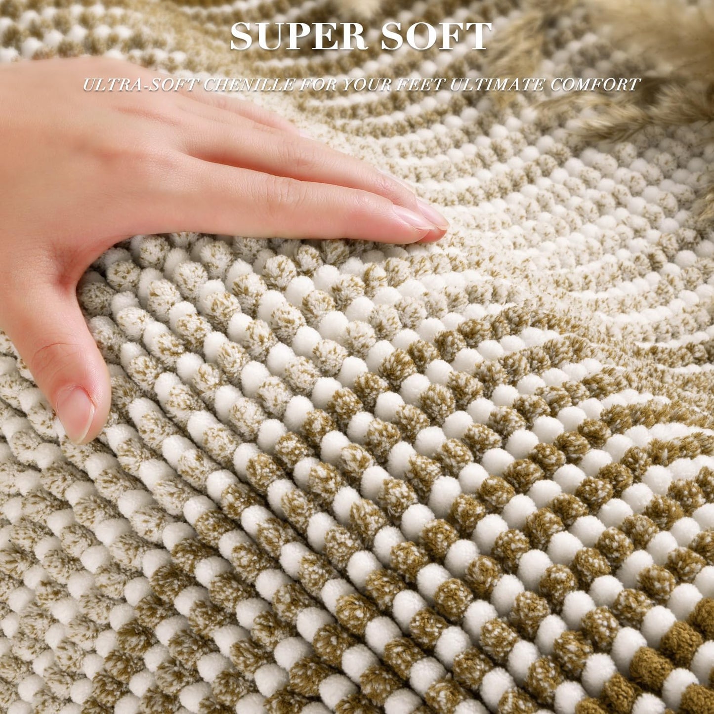 Bathroom Rugs and Mats Sets, 2 Piece Thick Absorbent Chenille Non-Slip (Petrified Oak, 20" X 47" plus 16" X 24")