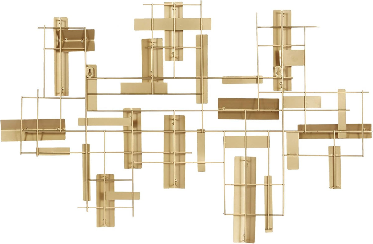 Cosmopolitan Metal Geometric Home Wall Decor 3D Stripe Wall Sculpture, Wall Art 36" X 1" X 23", Gold