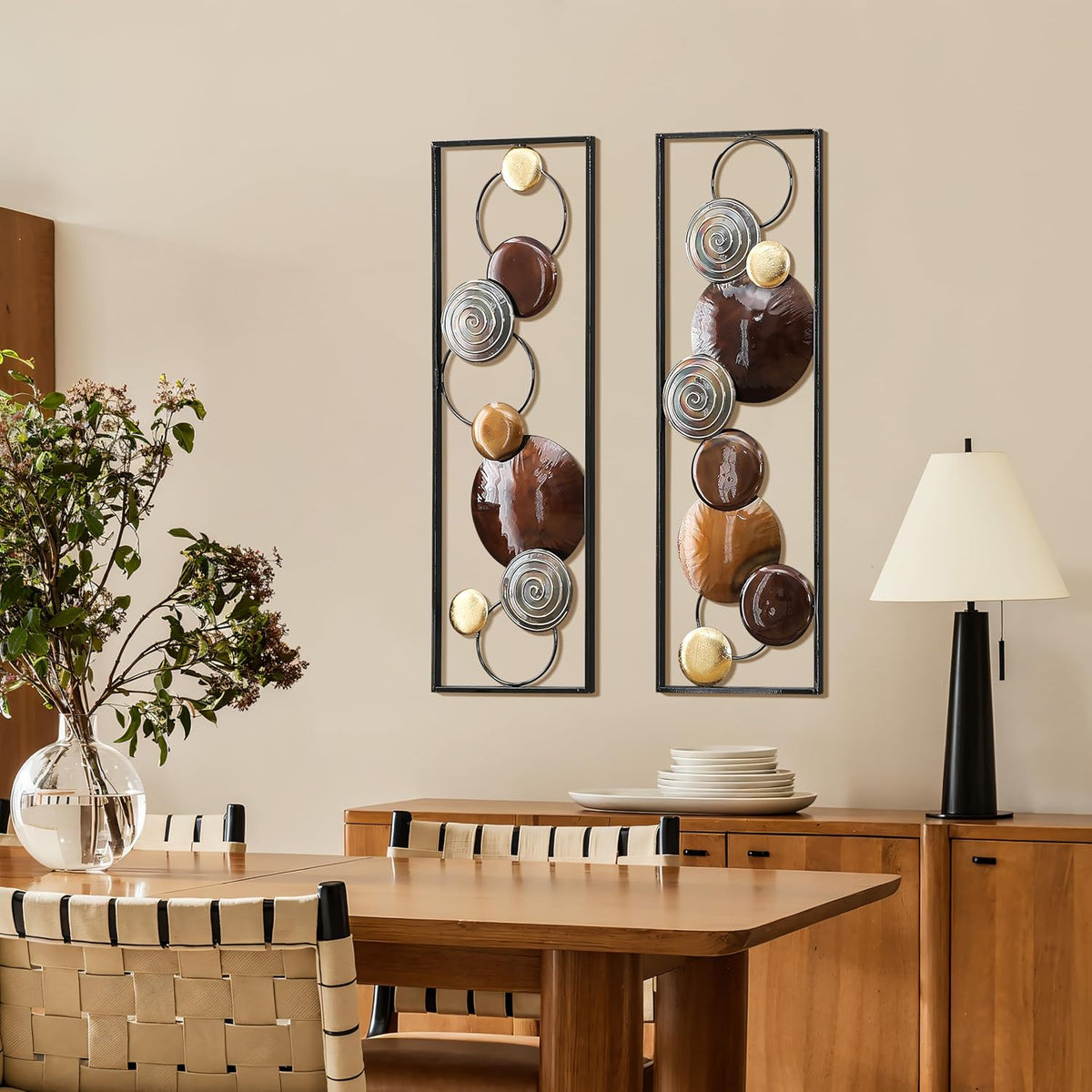 Luxe home Metal Wall Art, 2 Pieces Abstract Wall Décor Brown, 36"X12", Metal Wall Decor, Minimalist Metal Wall Sculptures