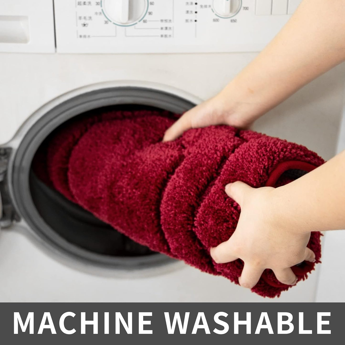 Extra Thick Bath Rugs Sets for Bathroom - Anti-Slip Bath Linen Sets Mats Soft Plush Shaggy (Red,20X32+24X48 -Inches)