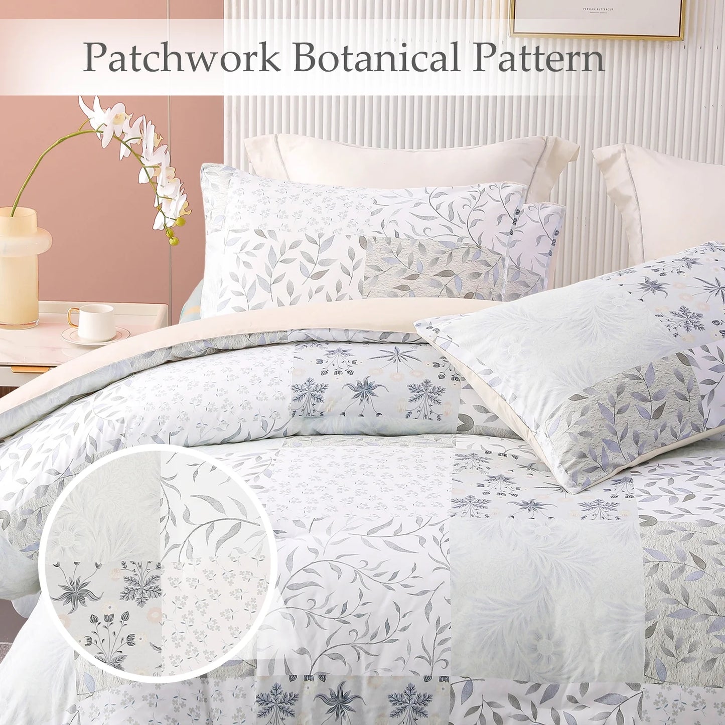 3-Piece Patchwork King Size Comforter Set, Microfiber Bedding down Alternative Comforter for All Seasons with 2 Pillow Shams, Grey and Camel