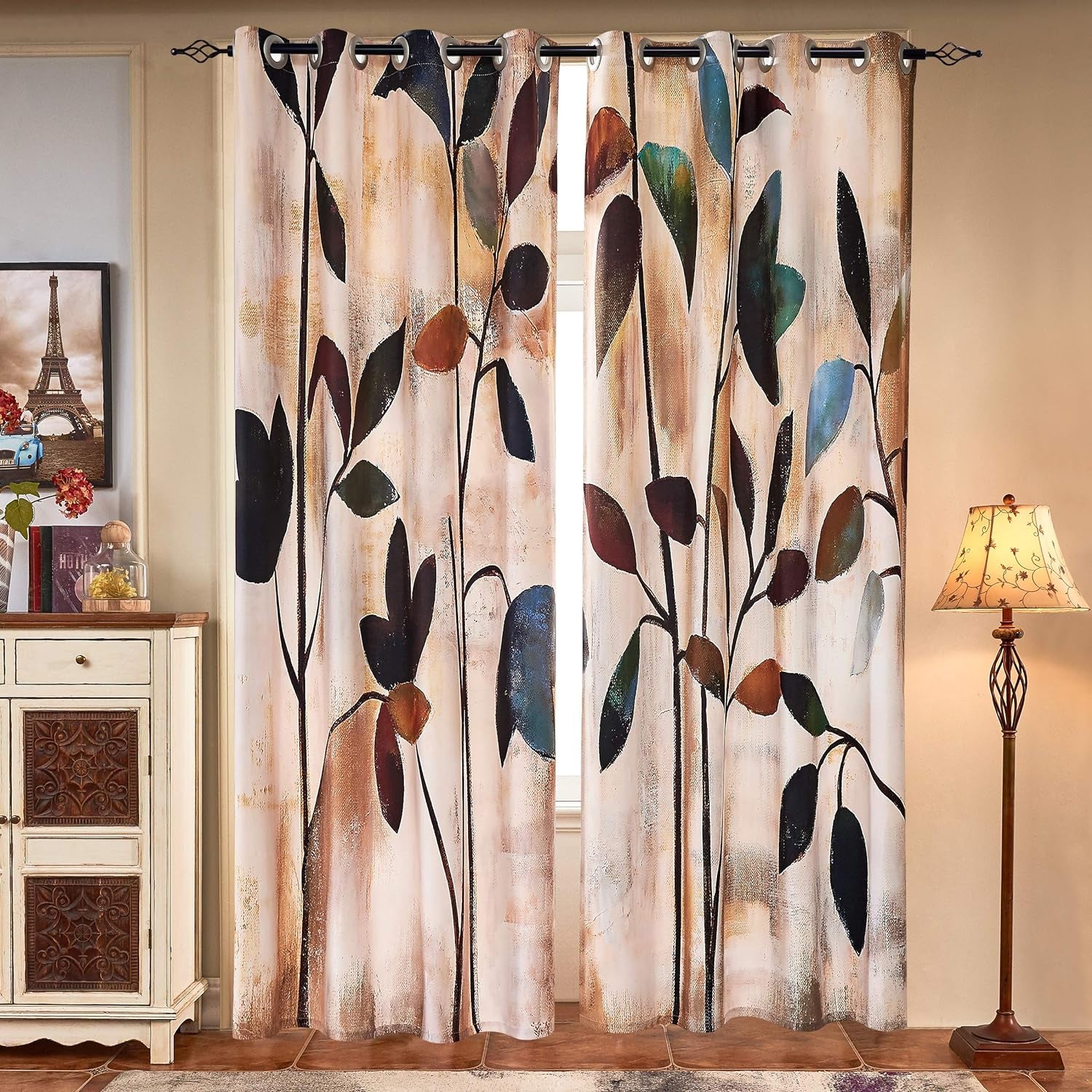 Printed Curtains, Room Darkening for Bedroom, Living Room, Colorful Window Drapes 2 Panel Set (52'' X 84'', Brown)