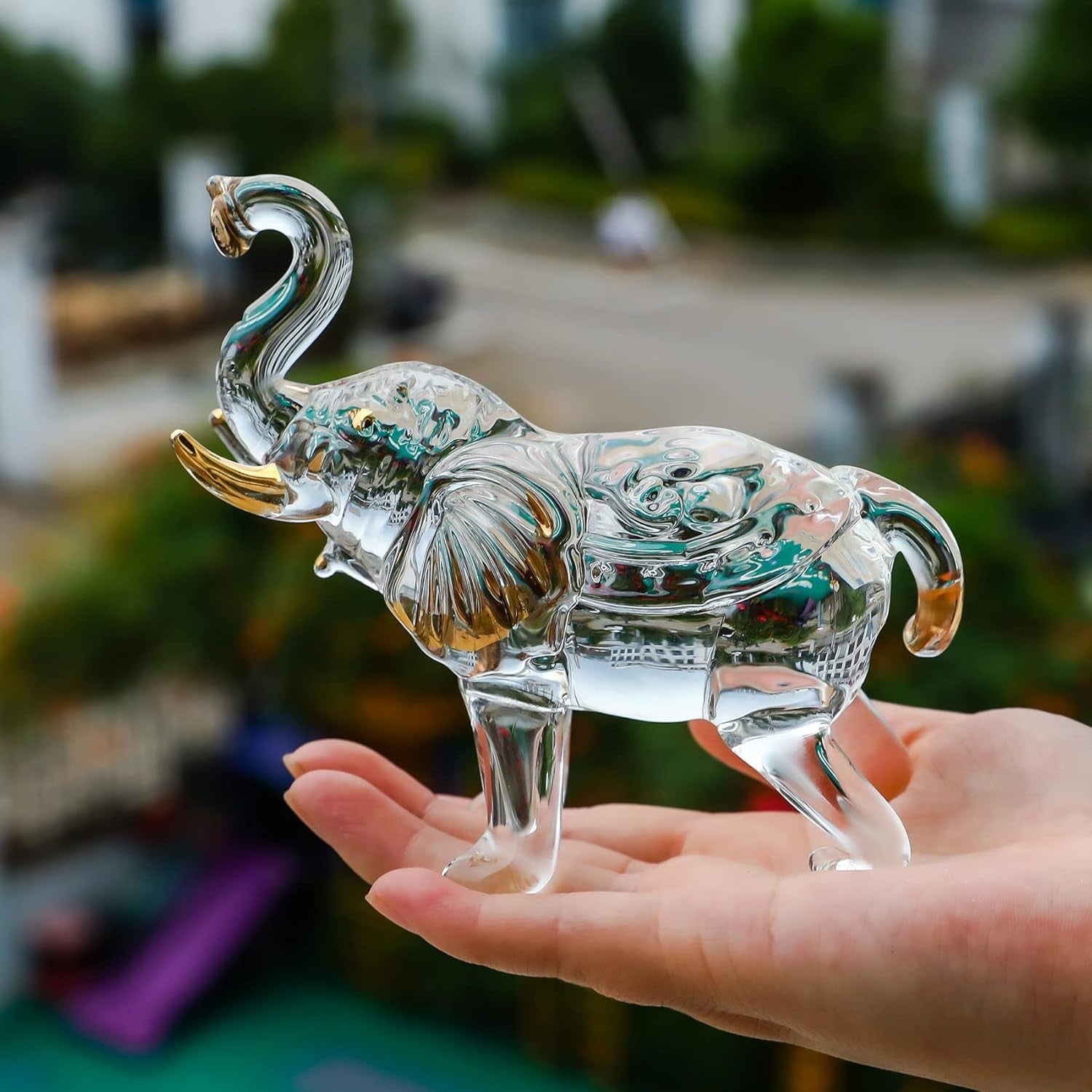 Handmade Crystal Elephant Figurine, Elephant Statue Decor, Crystal Animals Figurines for Home Decoration