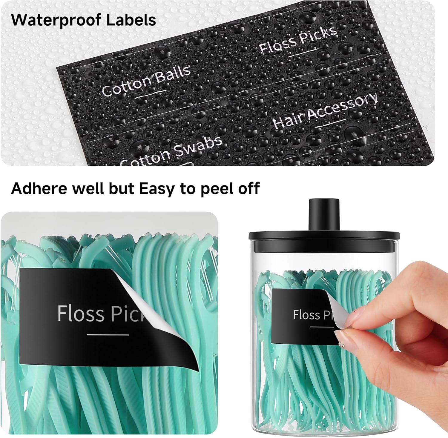 Glass Holder Dispenser - 10 Oz Clear Canister Apothecary Jar, (2 Pack, Black)