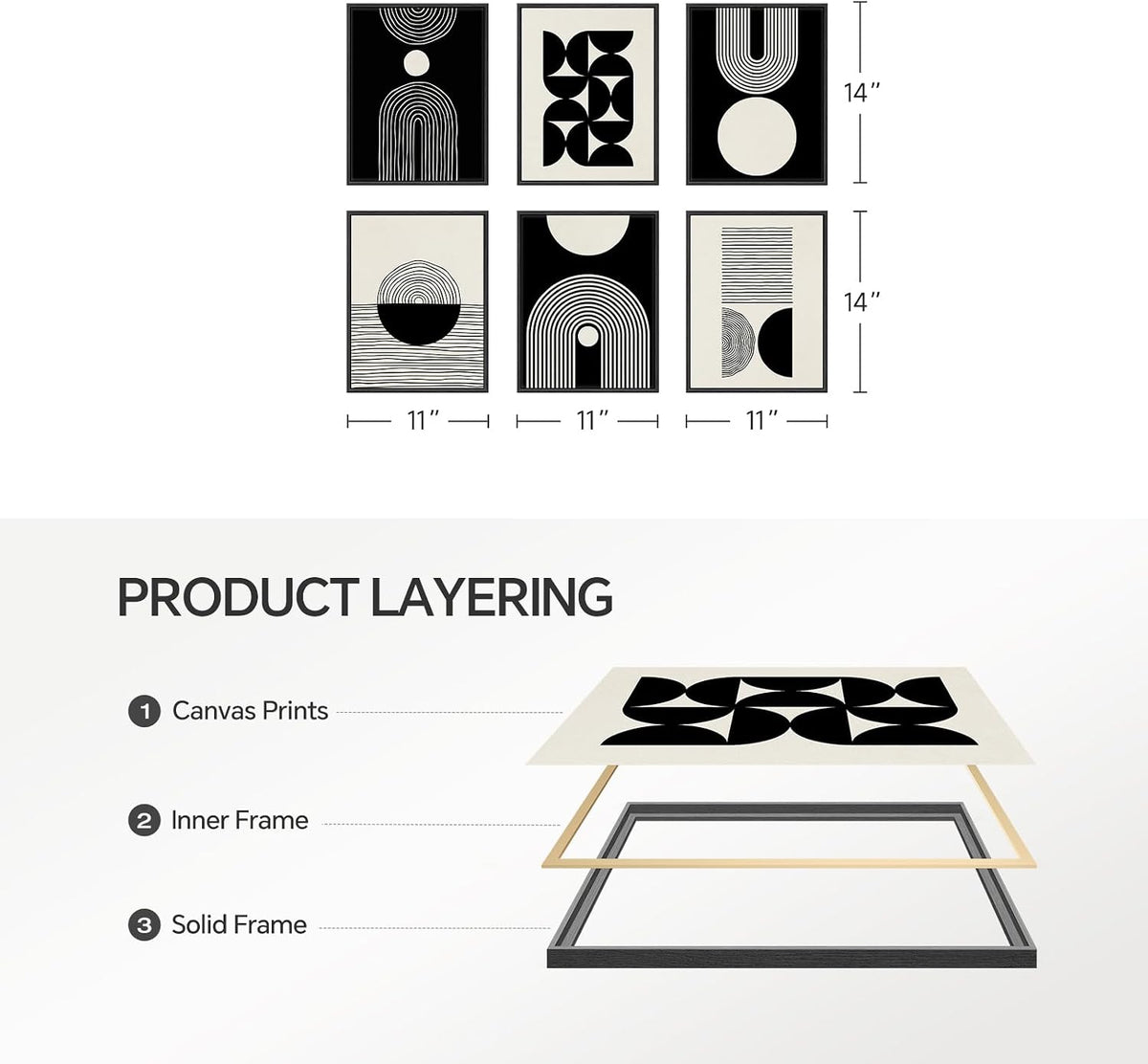 Framed Modern Abstract Black and White Wall Art for Living Room, 11X14 Inch