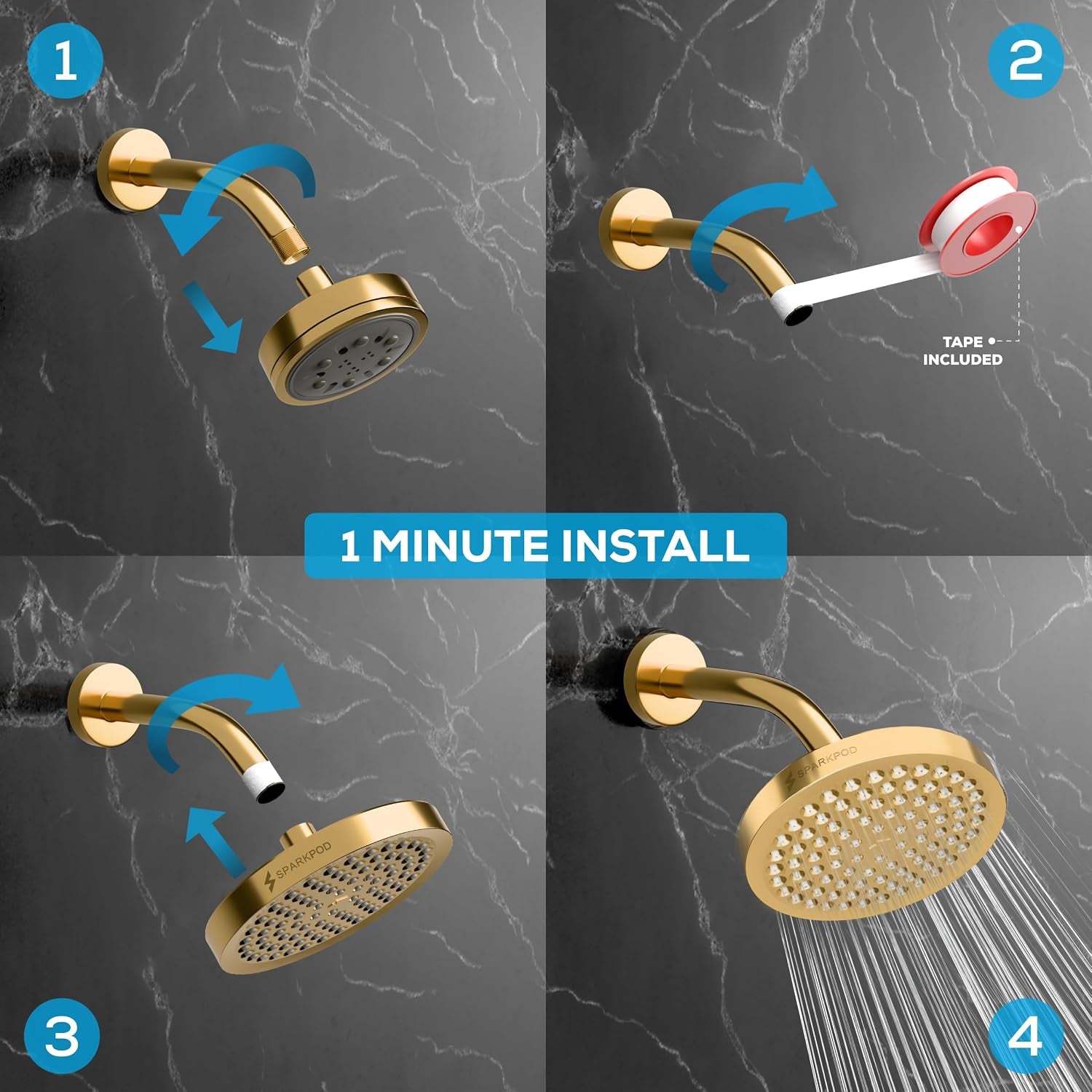  Egyptian Gold Rain Shower Head, 6 Inch Round
