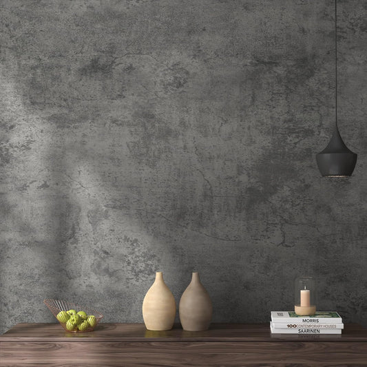 24"×197" Dark Grey Concrete Contact Paper Self Adhesive Gray Faux Cement Wallpaper Peel and Stick Waterproof