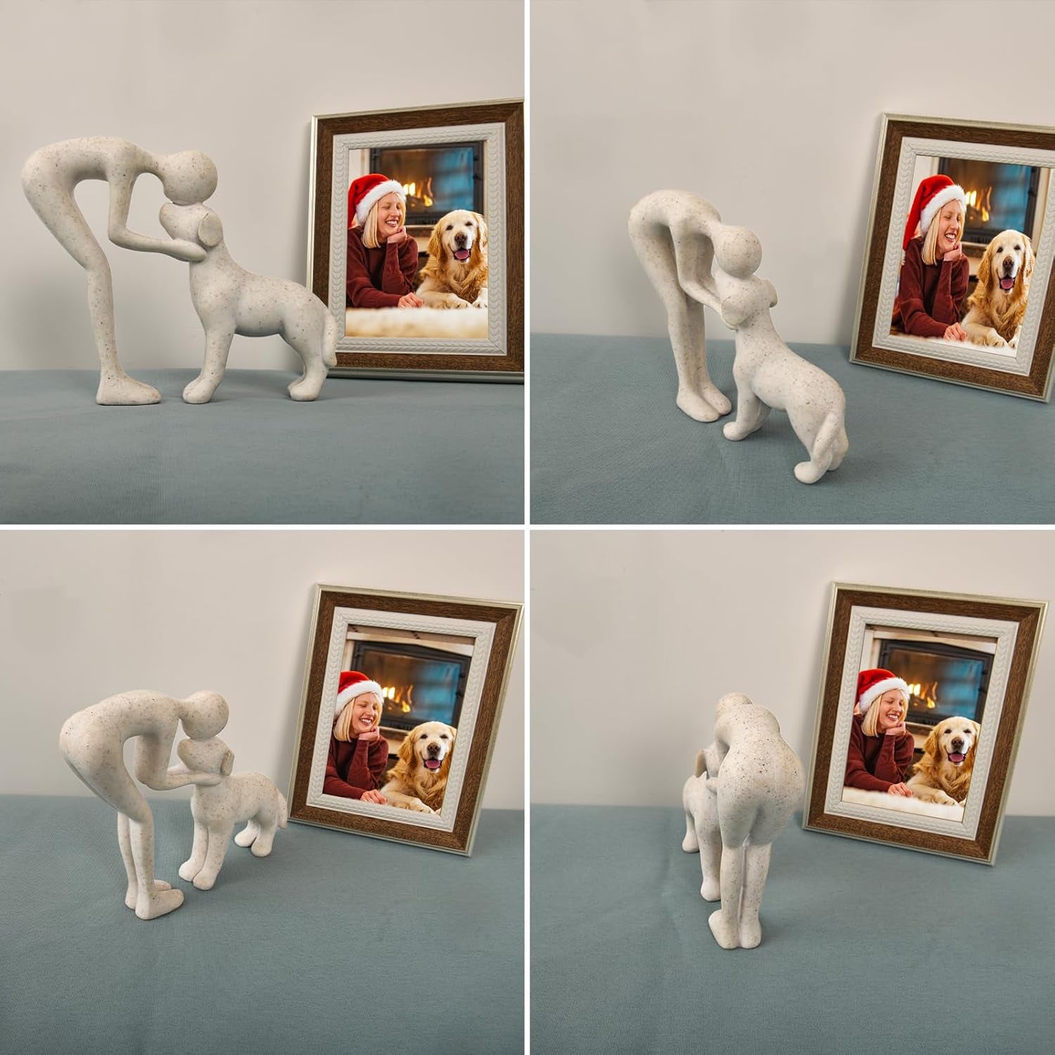 Dog Sculpture Home Decor Cute Man and Dog Statue Decoration (Sandstone)
