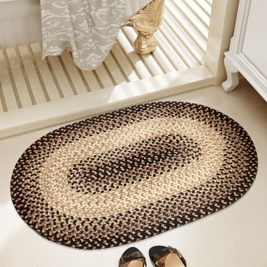 Eastend EL83 Charcoal 2' X 3' Oval - Braided Area Rug, Home Decor, Floor Mat or Bedroom Rug - Easy Care, Ideal for High Traffic Areas in Hallway and Living Room - Made in USA