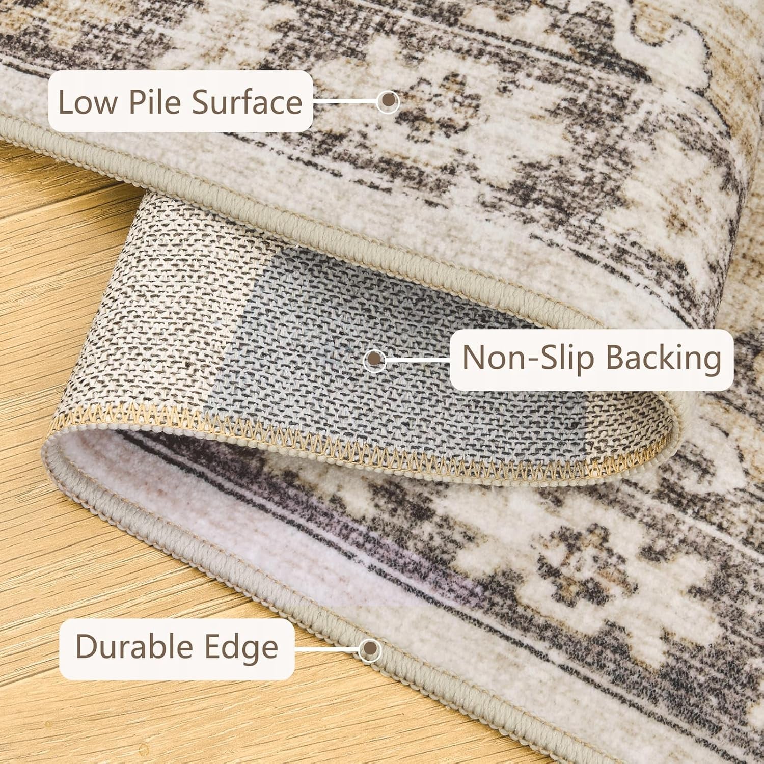 8X10 Area Rugs for Living Room, Stain Resistant Neutral Washable Rugs, Floral Vintage Non-Slip Thin (Brown)