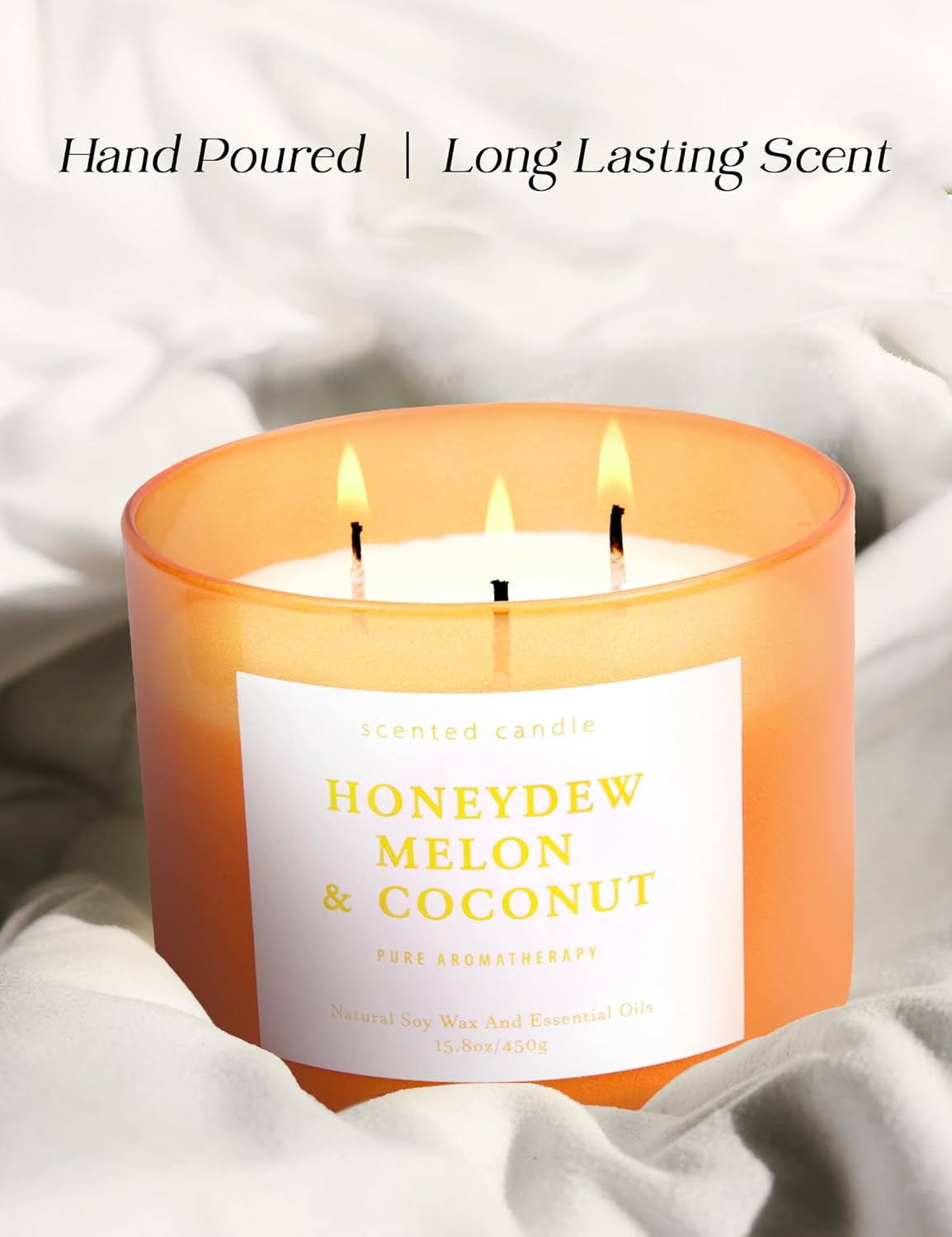 Honeydew Melon & Coconut Candle - Large 3 Wick Scented Soy Candle ,15.8 Oz