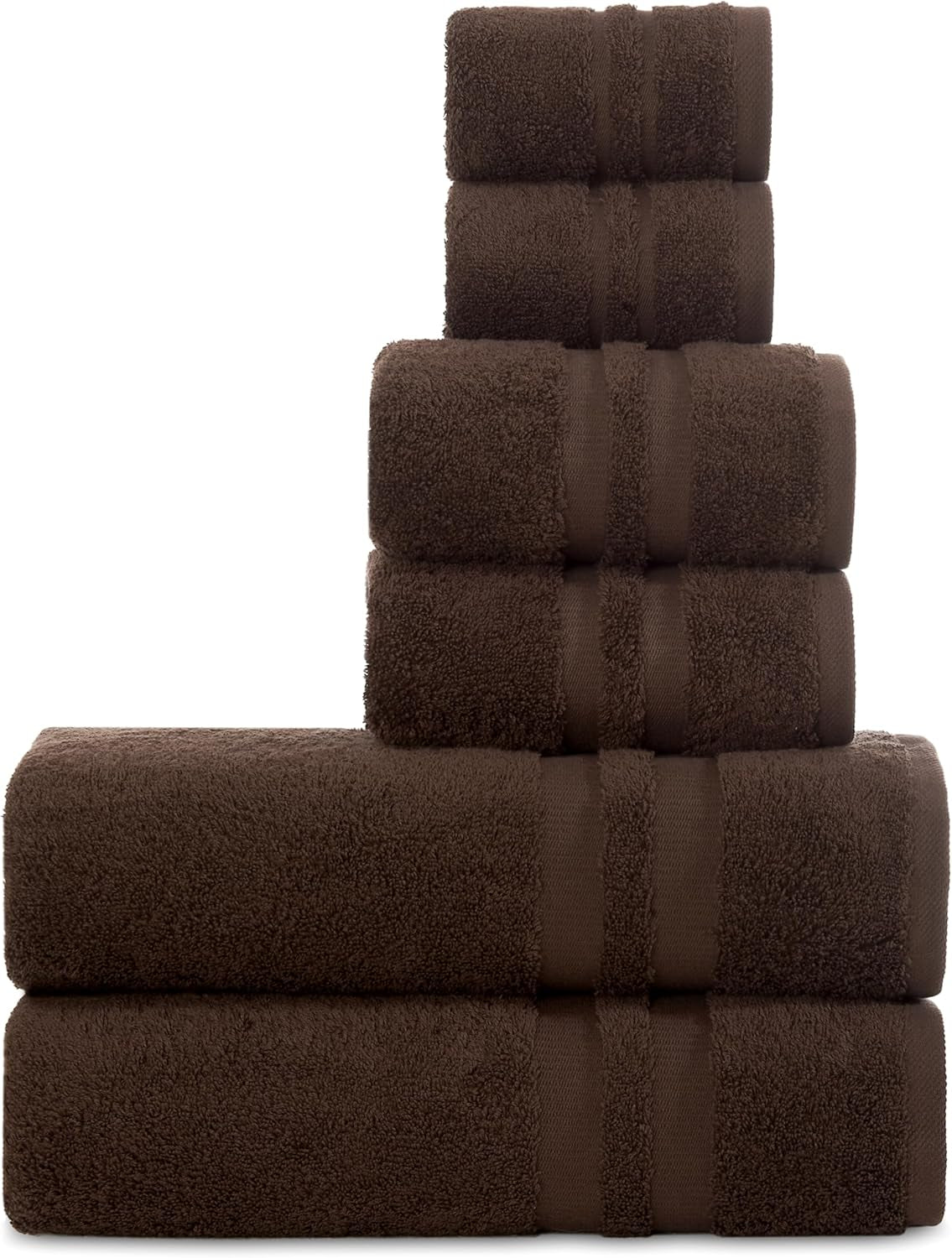 Premium 6 Piece Towel Set, 100% Turkish Cotton Soft Absorbent Towels (Chocolate Brown, 6 Piece Towel Set)