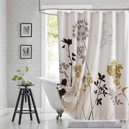 Shower Curtain, Beige, Brown, Black and Grey Plant Shower Curtains ,72" W X 78" H
