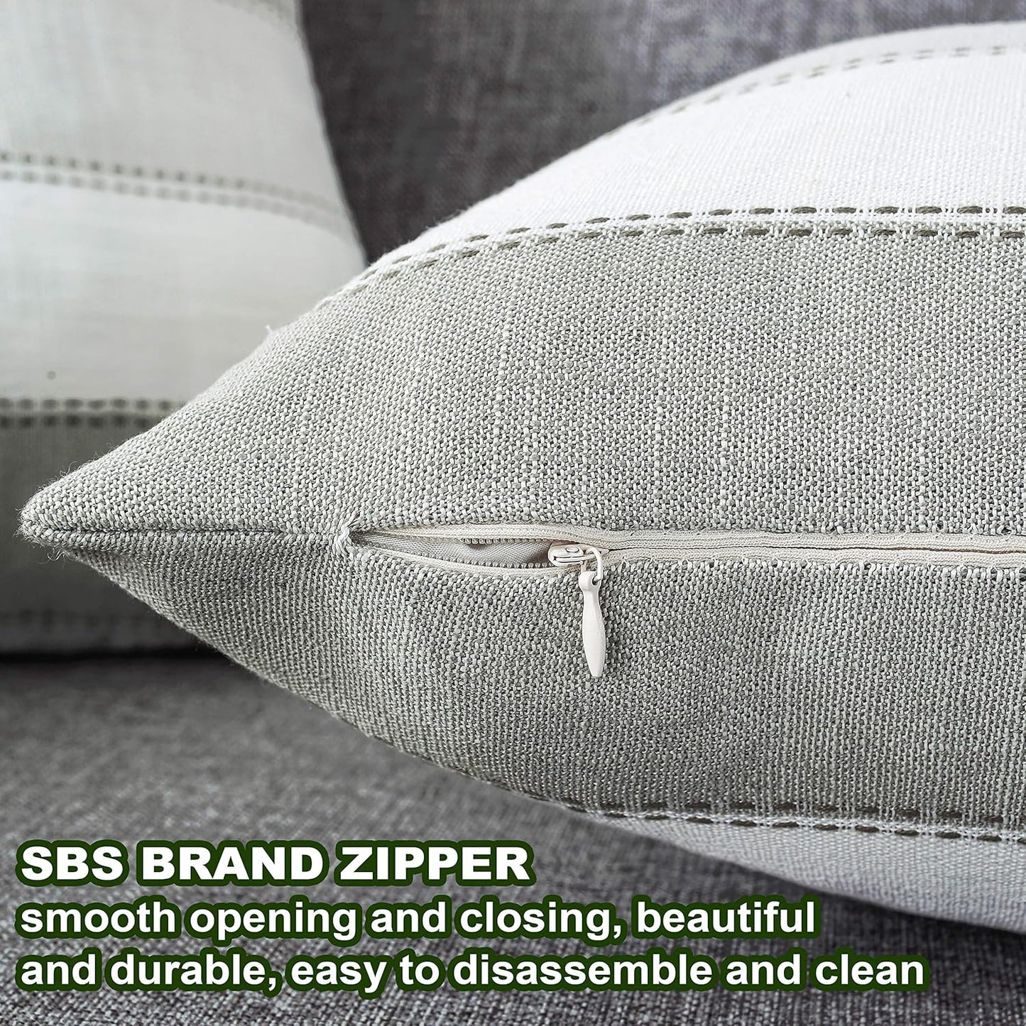 Pack of 2 Farmhouse Stripe Check Throw Pillow Covers Set 20X20Inch Dark Grey Beige