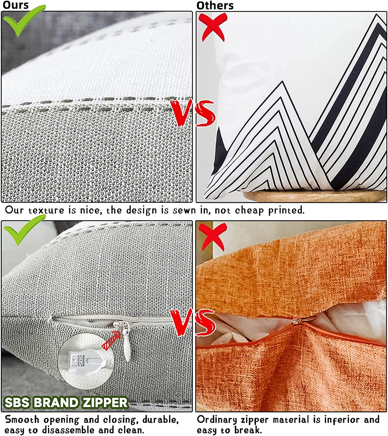 Pack of 2 Farmhouse Stripe Check Throw Pillow Covers Set 20X20Inch Dark Grey Beige