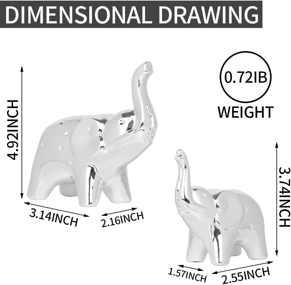A Pair Elephant Statue Home Decor,Modern Style Figurines,Sculpture for ​Office Desktop Bookshelf Living Room (Silver)